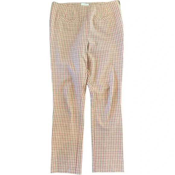 Anthropologie Essential Slim Pant Pink Tan Plaid Trouser Size 10 Career Work - Picture 2 of 14